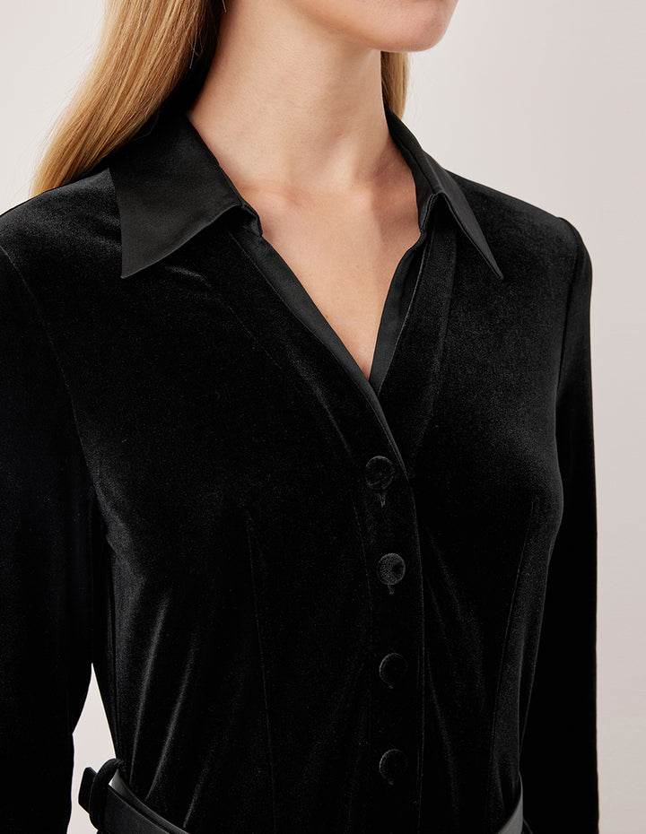 MARYLING Silk Satin Jumpsuit with V-Neck and Long Bubble Sleeves