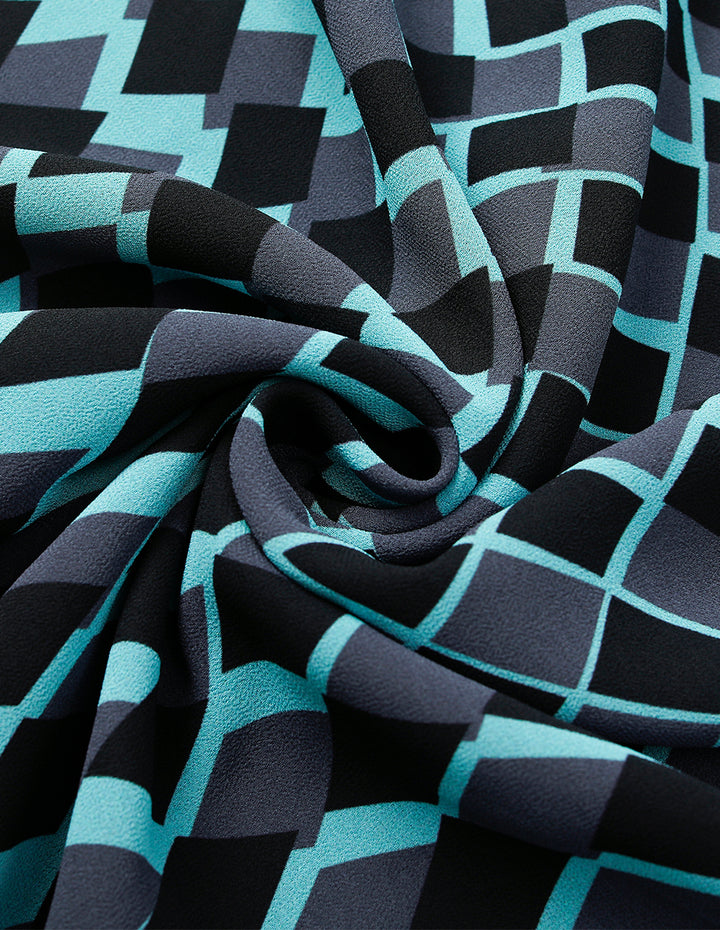 MARYLING Round Neck Short-Sleeve Geometric Print Empire-Waist Midi Dress