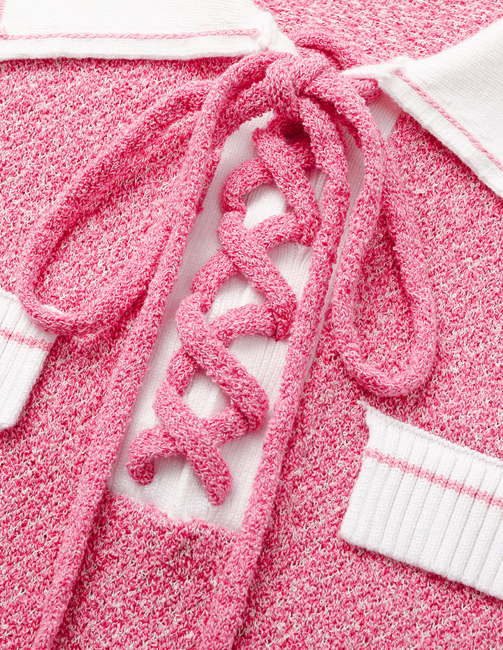 MARYLING Peter Pan Collar White Trim Short-Sleeved Knitted Pullover