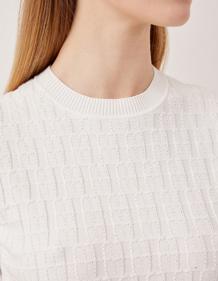 MARYLING Ribbed Round Neck Short Sleeve Knit Top