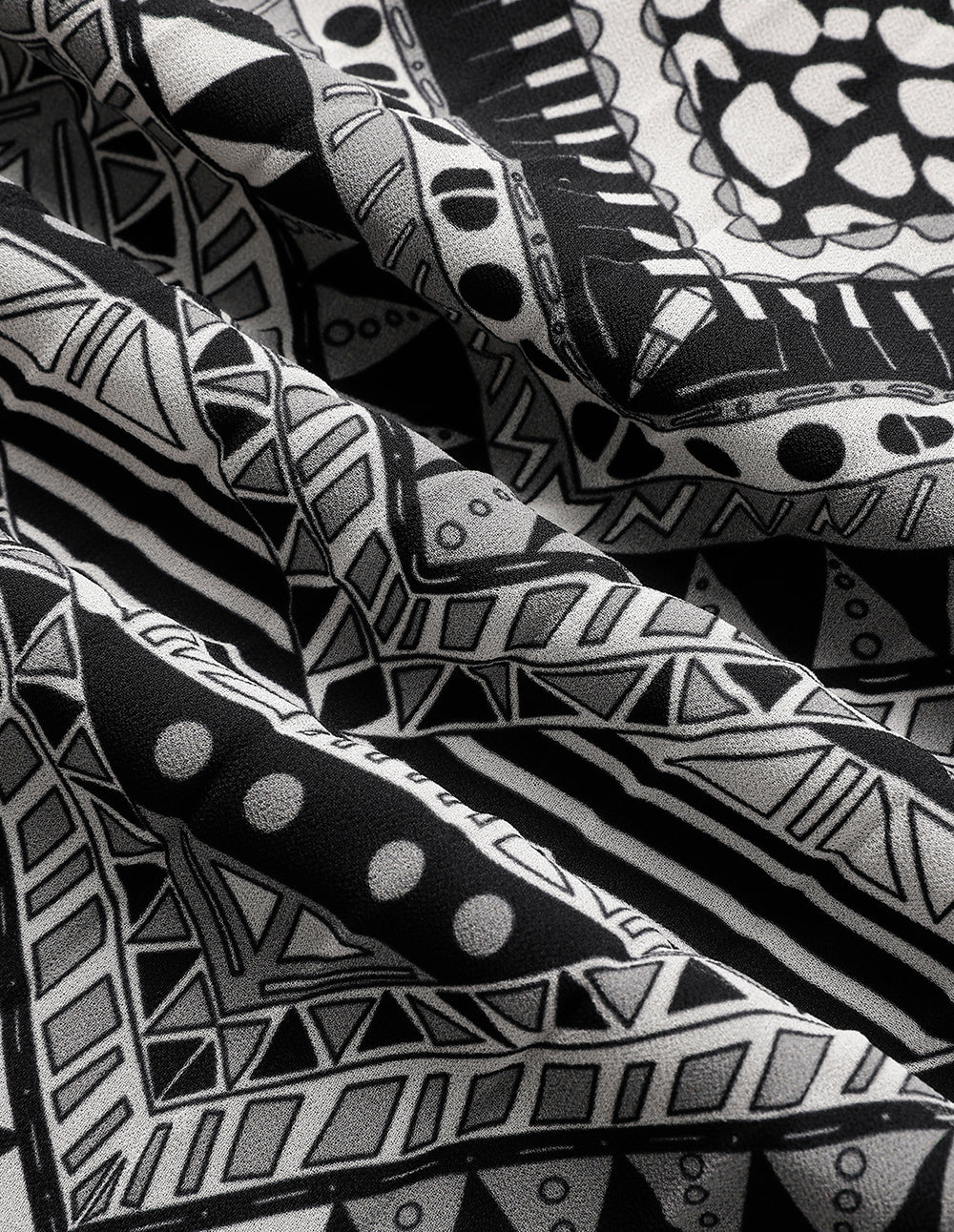 MARYLING Ruffle Collar Long-Sleeve Printed Patchwork Knitted Midi Dress