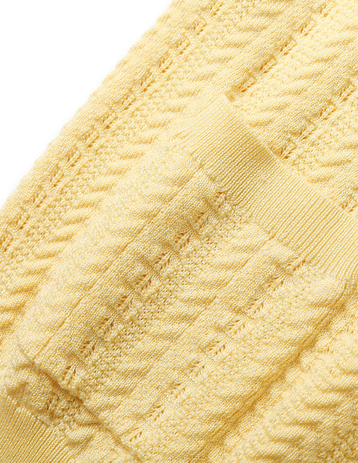 MARYLING Collared Short-Sleeve Silk Rib Knit Sweater