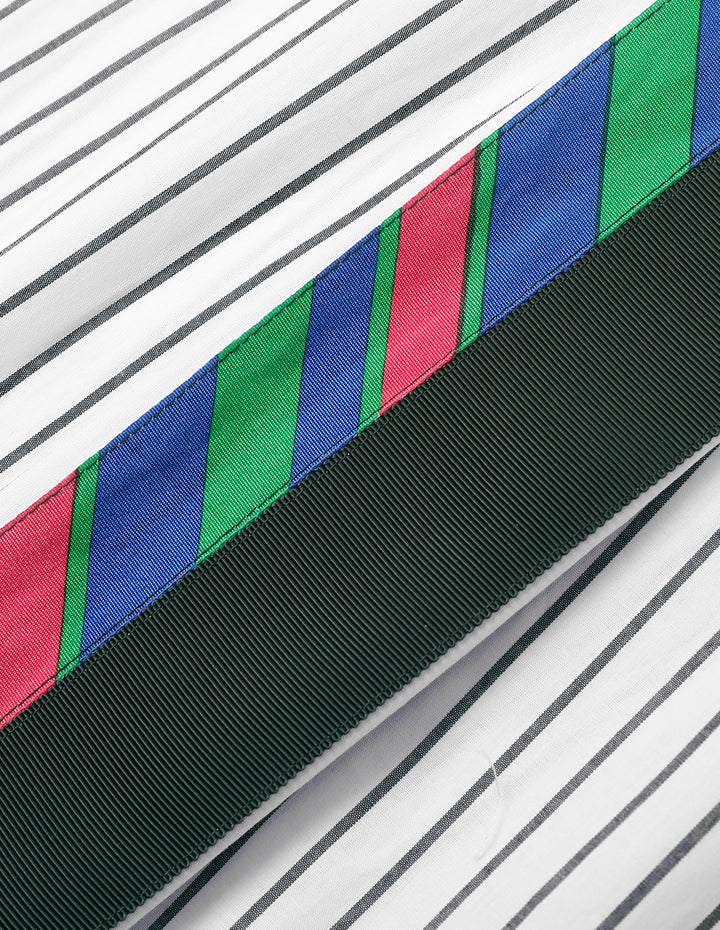 MARYLING Pinstriped Colorful Webbing Cotton Blouse