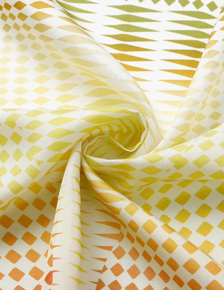 MARYLING Color Block Printed Long Sleeve Silk Blouse