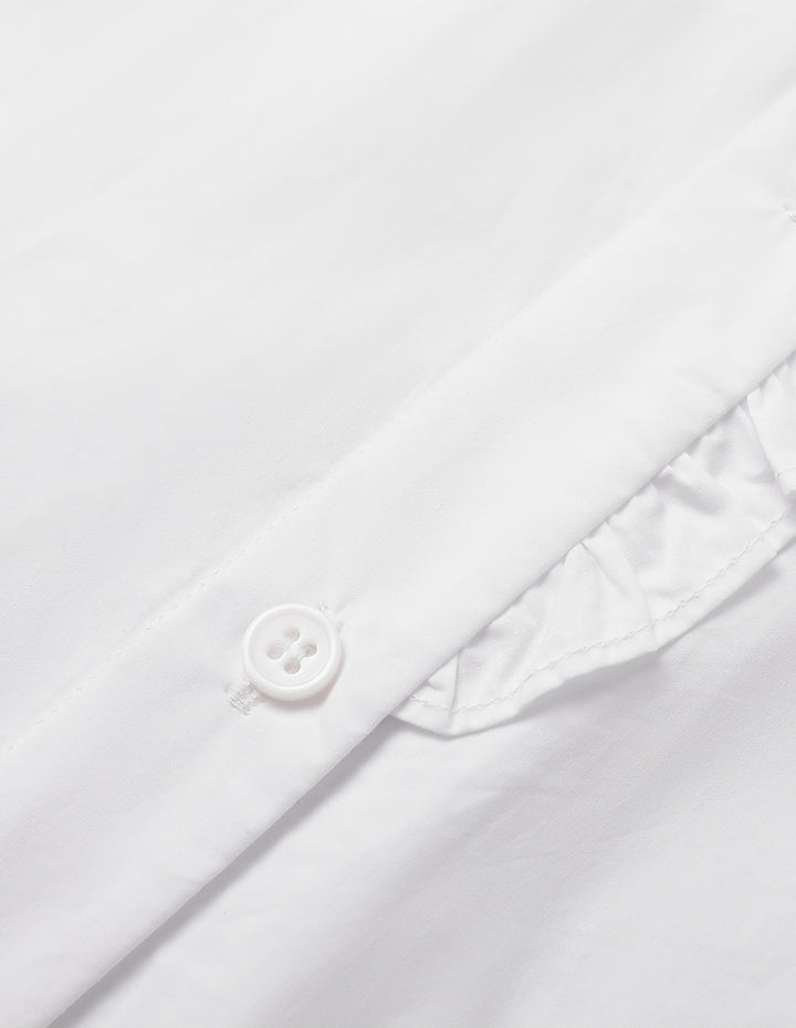 MARYLING Ruffle-Stand Collar Long-Sleeve Cotton Blouse