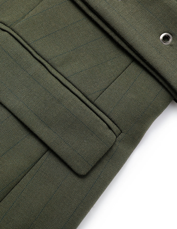 MARYLING Army Green Lapel Long-Sleeve Single-Breasted Midi-Length Coat