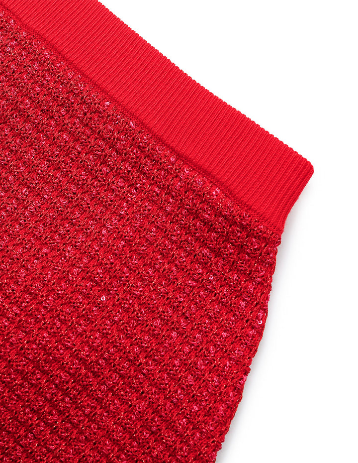 MARYLING Bright Red Straight Knee-Length Knit Skirt