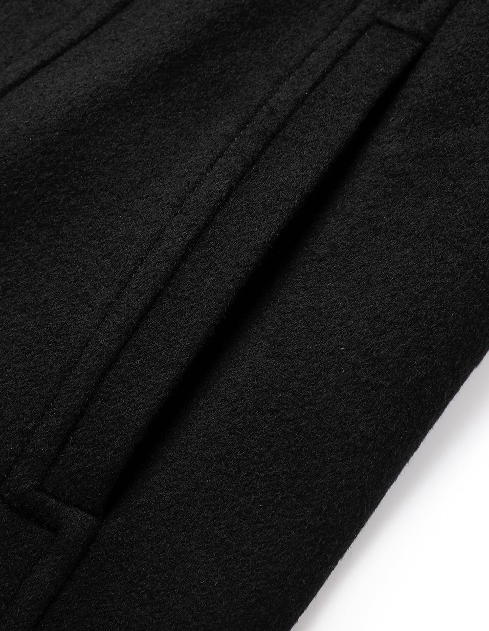 MARYLING Black Lapel Zipper Design Belted Double-Faced Coat