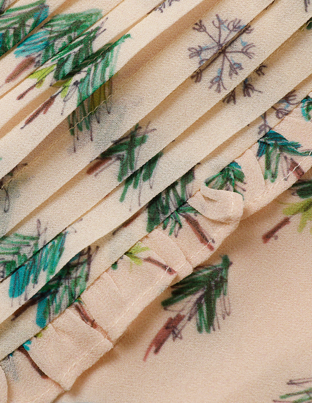 MARYLING Small Stand Collar Ruffle Tree-Printed Top