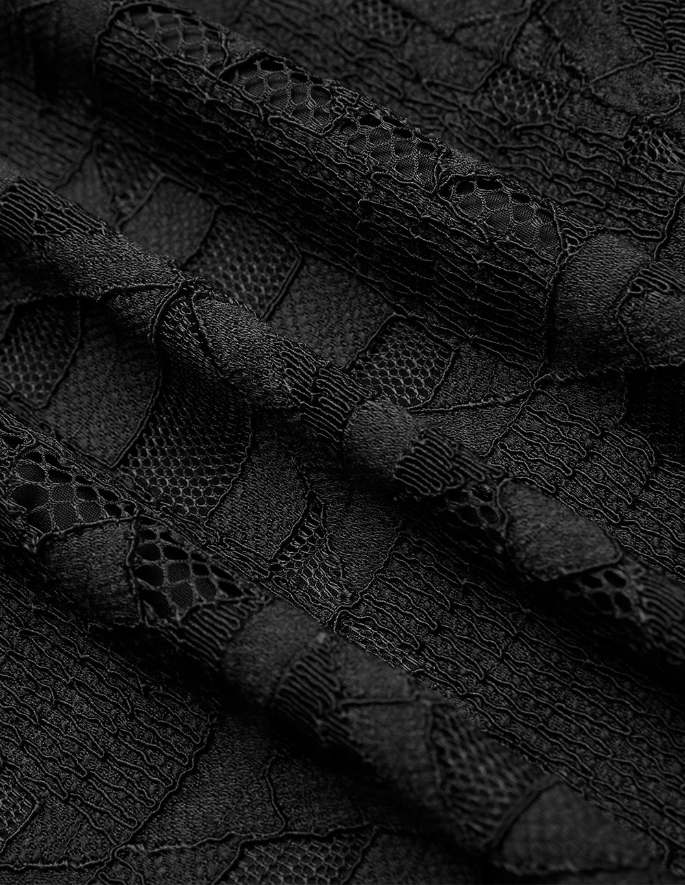 MARYLING Shirt Collar Half-Sleeve Black Lace Dress