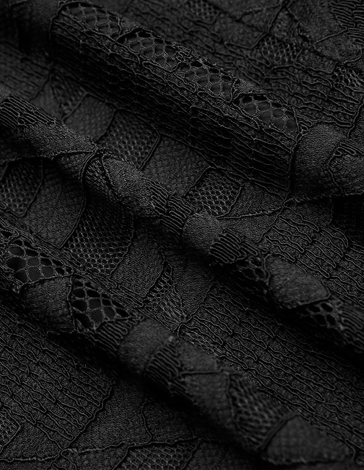 MARYLING Shirt Collar Half-Sleeve Black Lace Dress