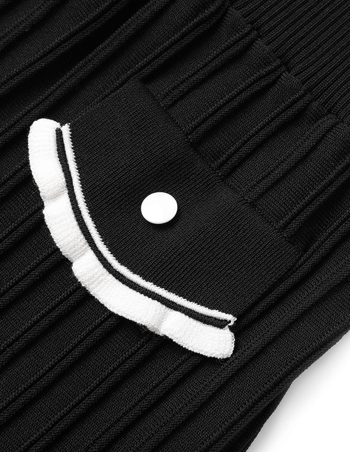 MARYLING Contrast Colour V-Neck Short-Sleeve Knitted Dress