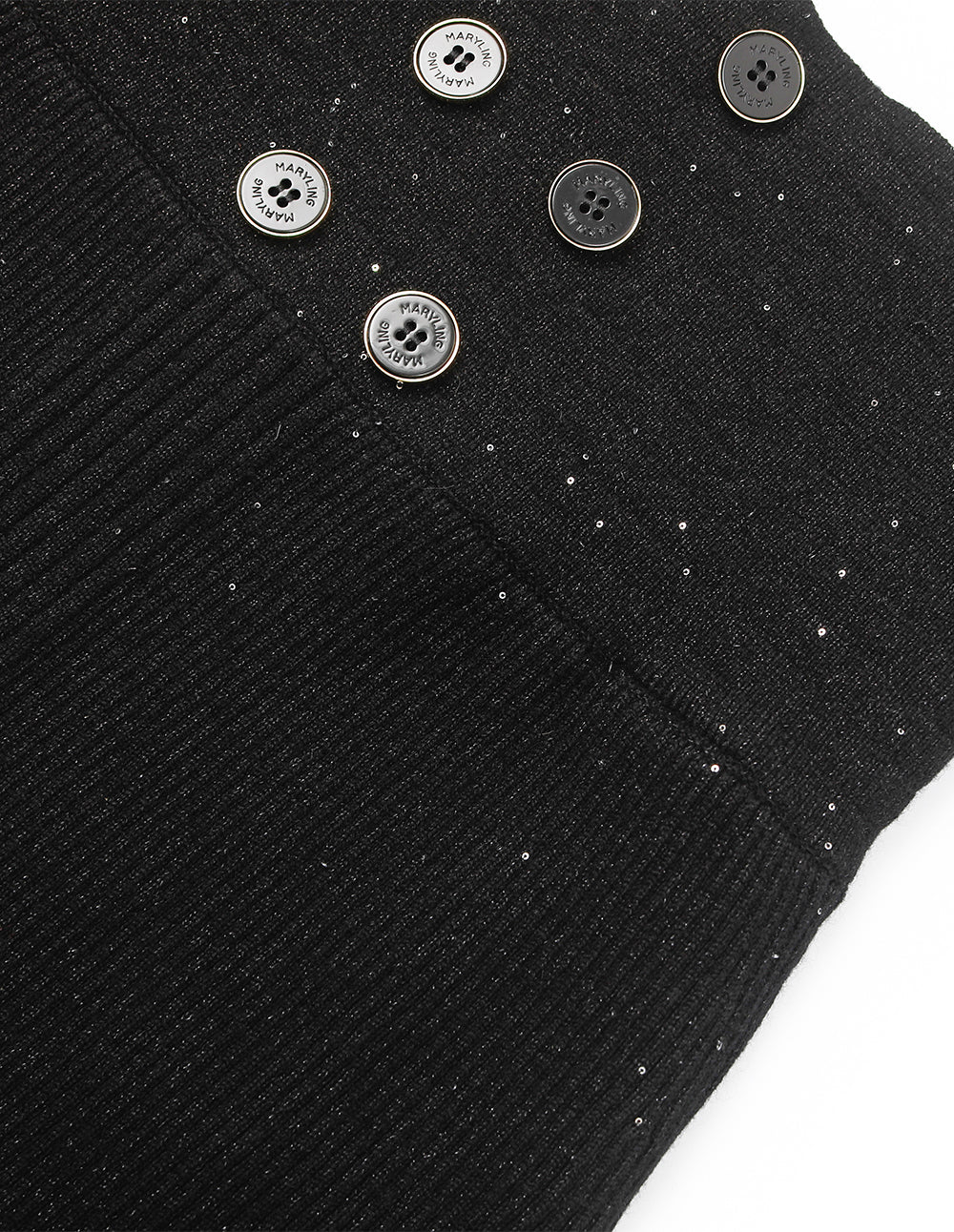 MARYLING High-Waisted Ribbed Wool Midi Skirt with Double Buttons