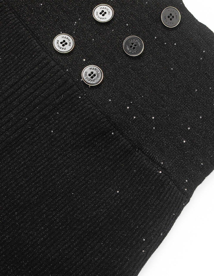 MARYLING High-Waisted Ribbed Wool Midi Skirt with Double Buttons