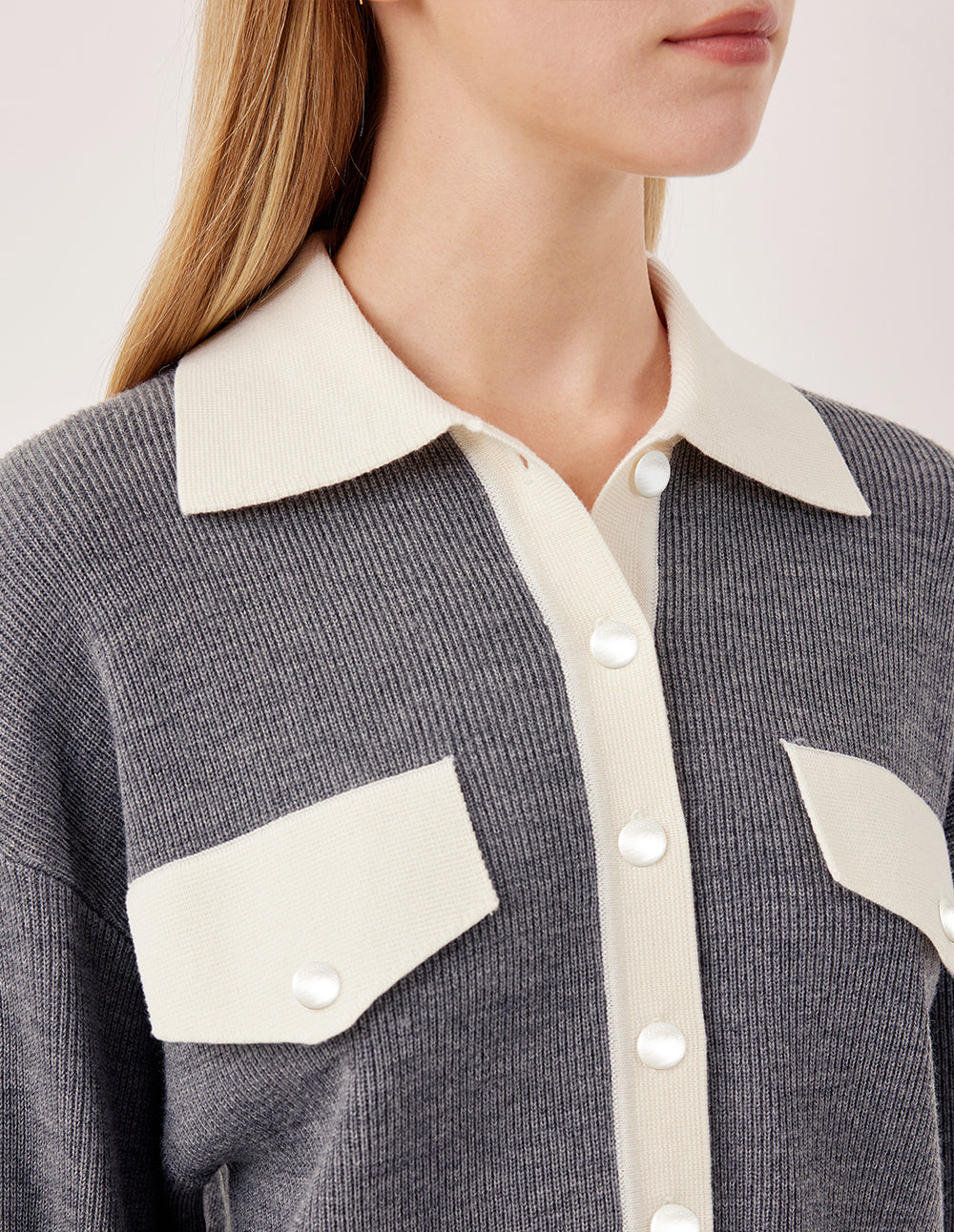 MARYLING Collar Ribbed Knit 100% Wool Pullover