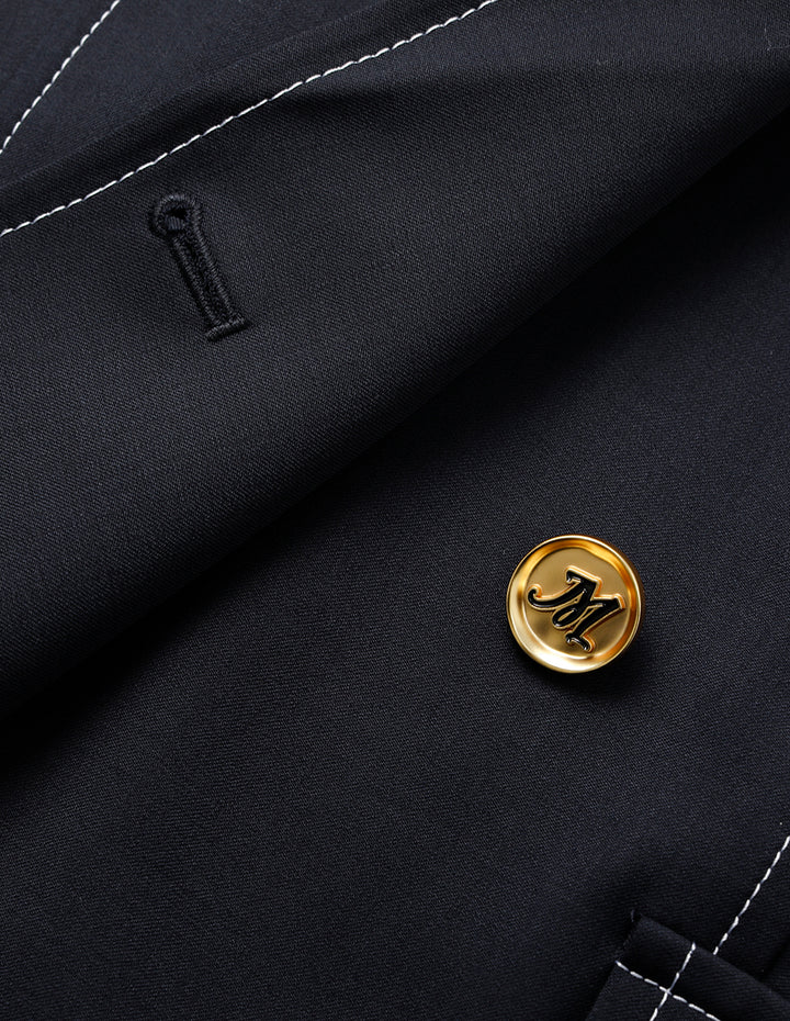 MARYLING Peaked Lapel Double-Breasted White Trim 3/4 Sleeve Jacket