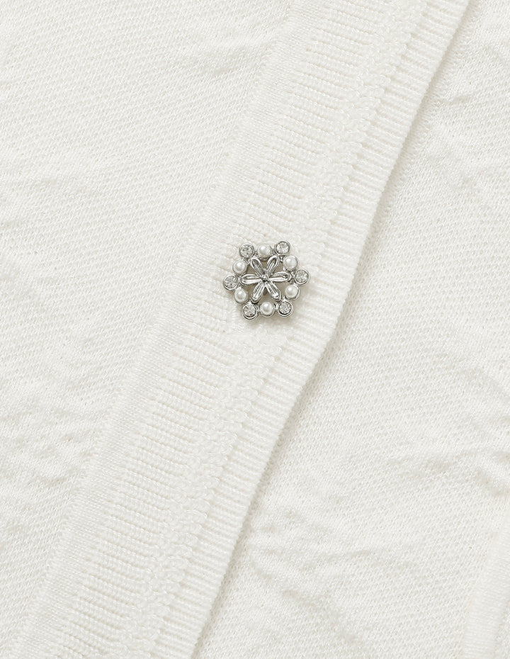 MARYLING V-Neck Multi-Pocket Long-Sleeve Jacquard Cropped Knitted Cardigan