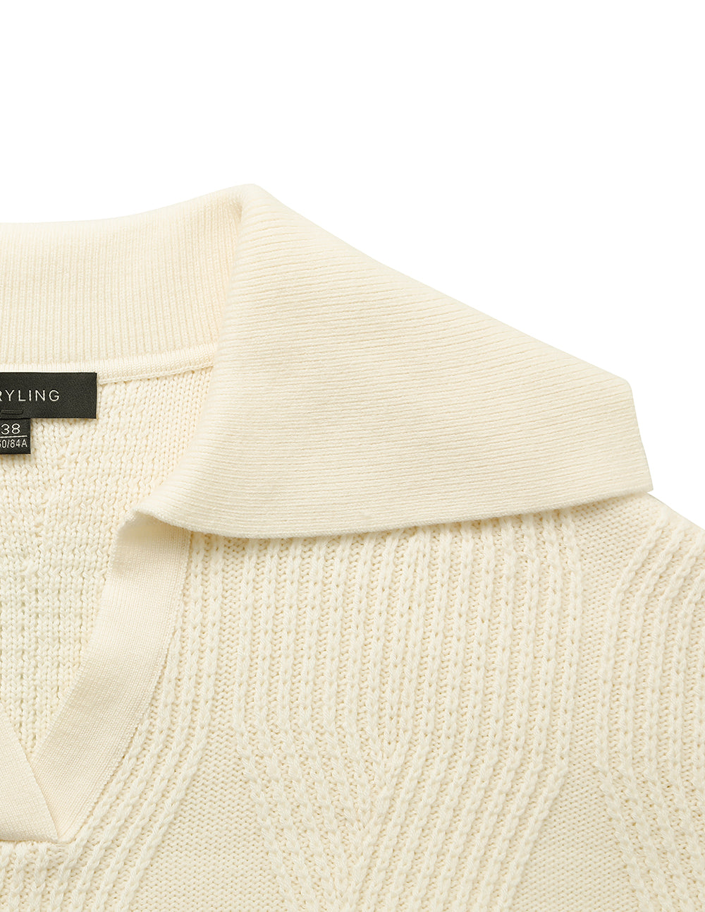 MARYLING Lapel Collar Long-Sleeve Cream-Colored Knitted Pullover