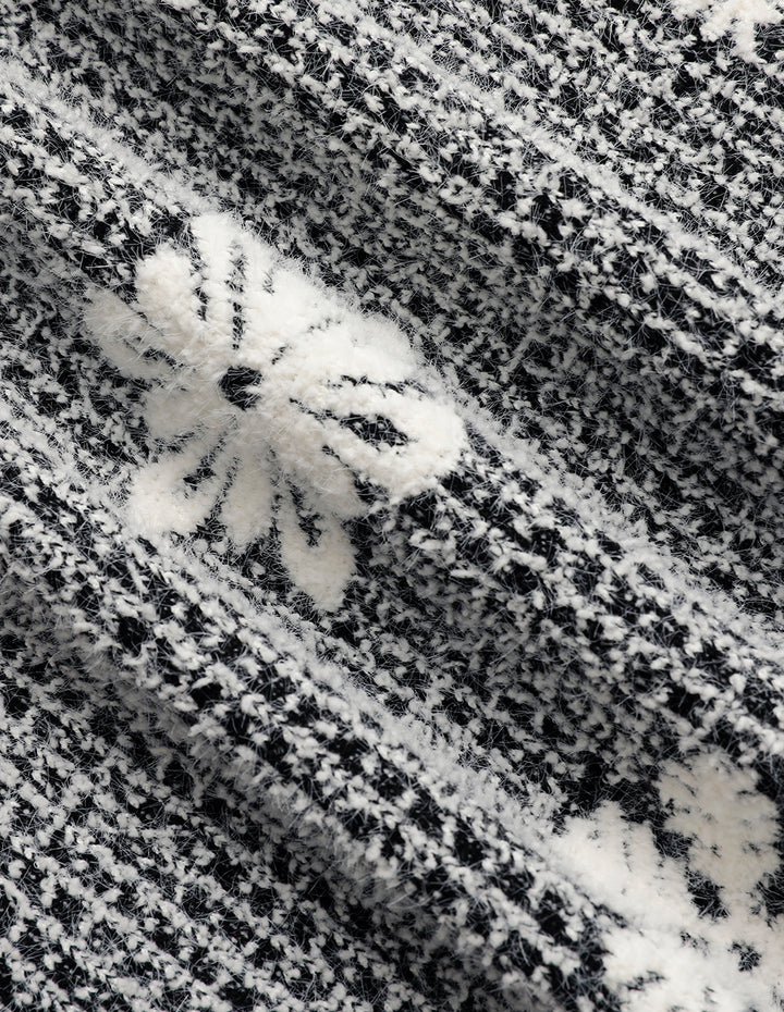 MARYLING Round Neck Snow-Flower Long-Sleeve Jacquard Knitted Cropped Pullover