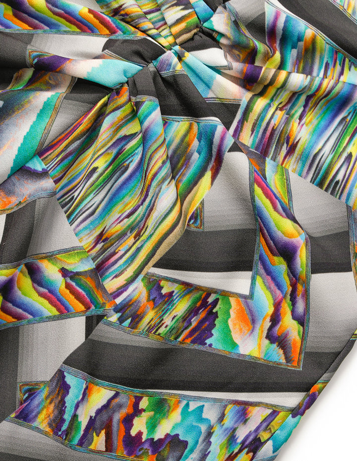 MARYLING Round-Neck Long-Sleeve Empired Knitted Printed Midi Dress