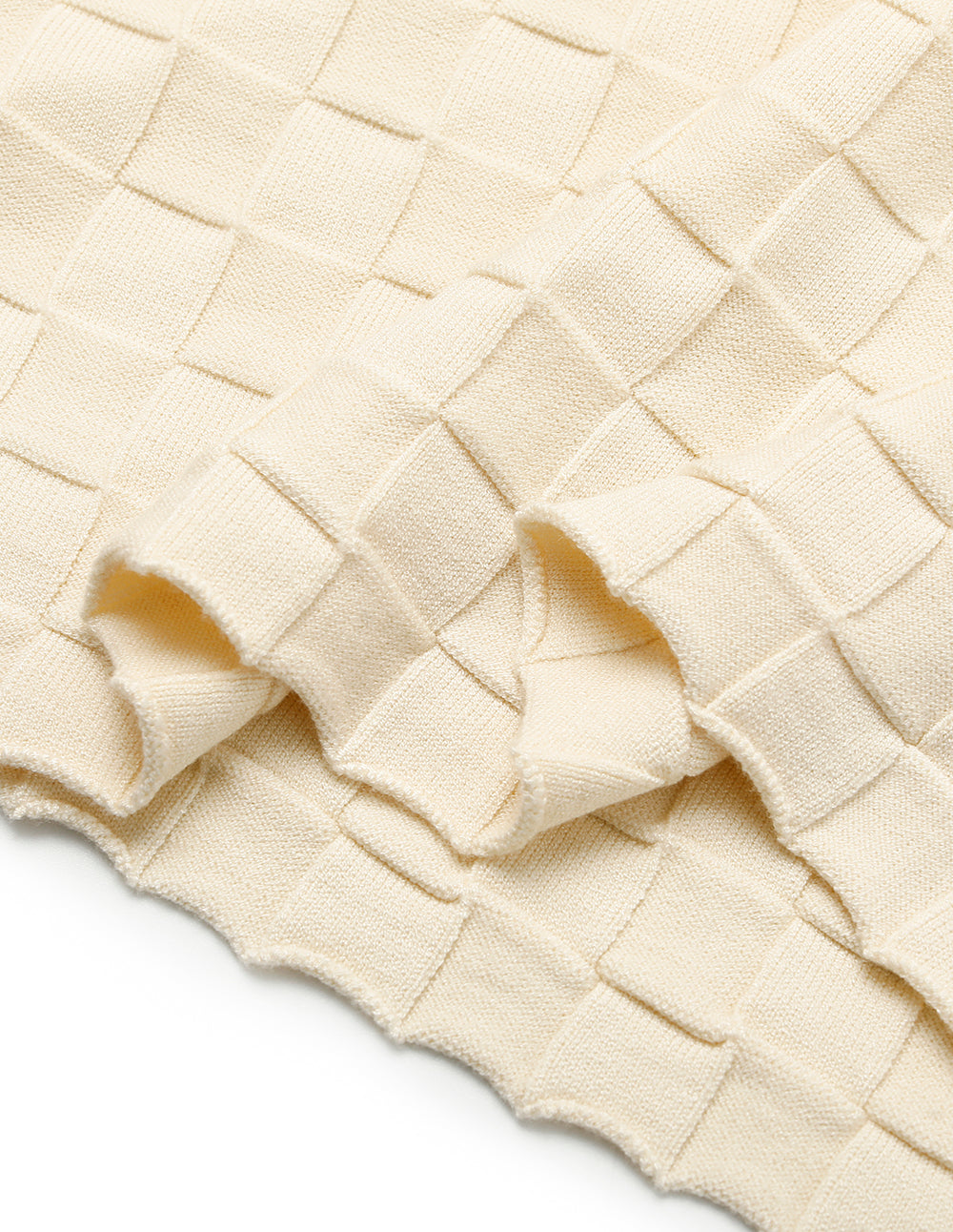 MARYLING Round-Neck Short-Sleeve Grid Breathable Cotton Knit Top