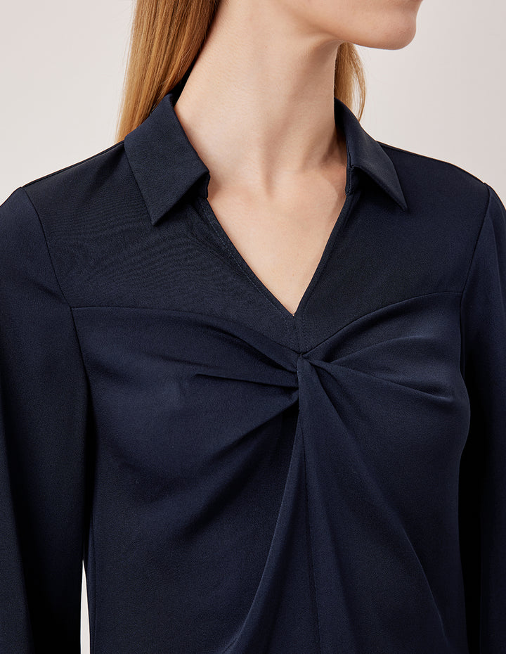 MARYLING V-Neck Long-Sleeved Twisted Silk Blouse