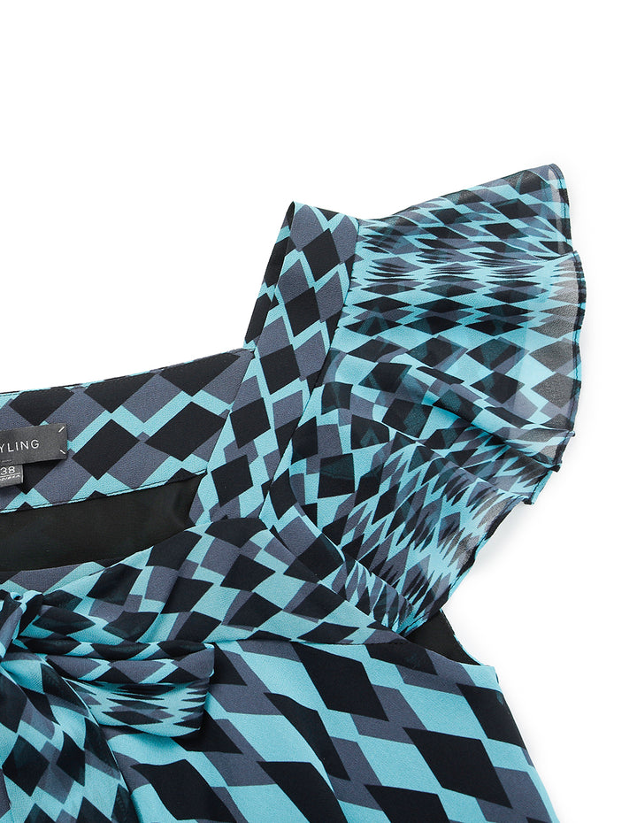 MARYLING Square Neck Sleeveless Geometric Print Top