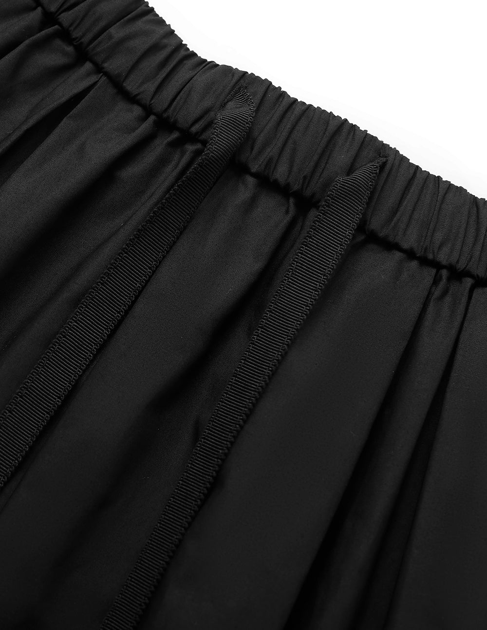 MARYLING Elastic-Waist A-Line Pleated Knee-Length Black Skirt