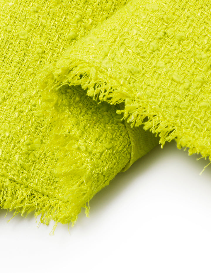 MARYLING Bright Yellow Contrast Button Tweed Skirt