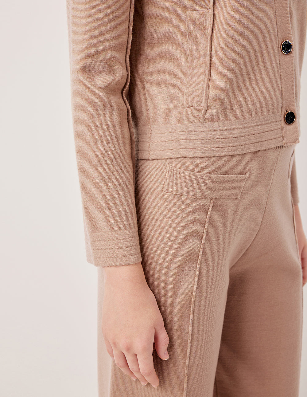 MARYLING Ribbed Waist Merino Wool Knit Wide Leg Pants