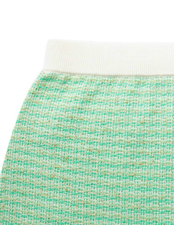 MARYLING Light Green Tweed A-Line Knee-Length Skirt