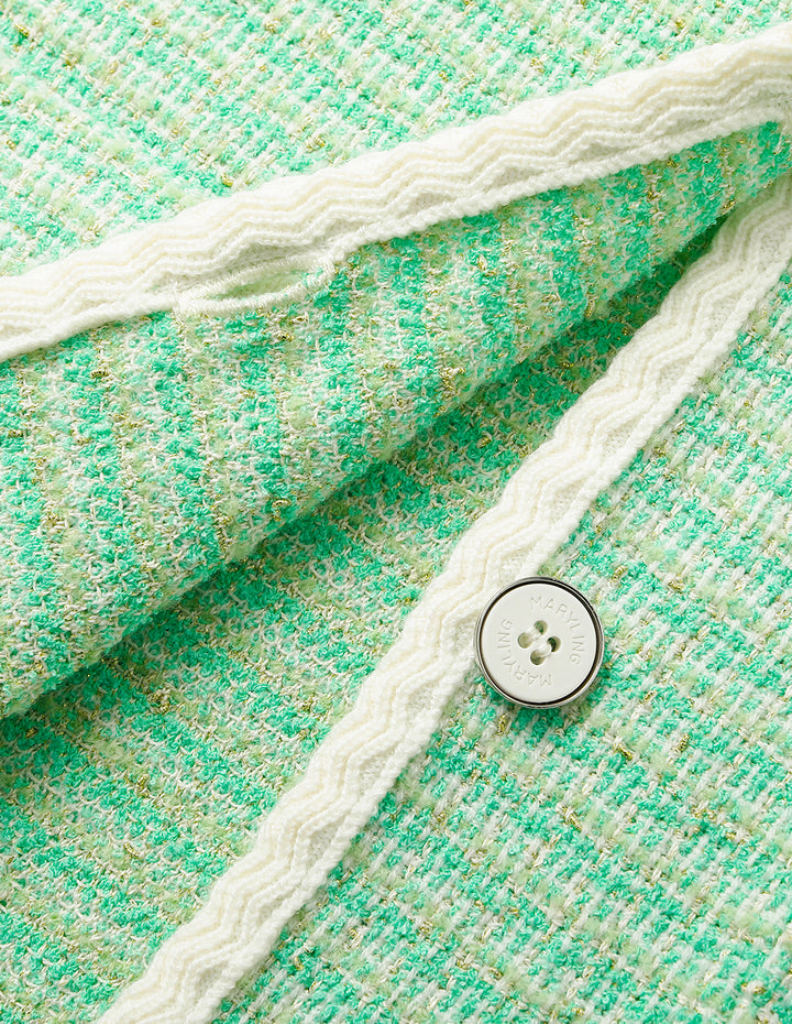 MARYLING Round Neck Long-Sleeve Tweed Multi-Pocket Short Cardigan