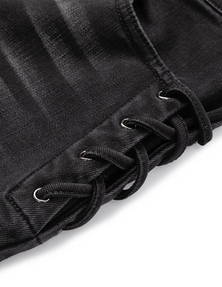 MARYLING Denim High-Waisted Black Washed Harem Pants