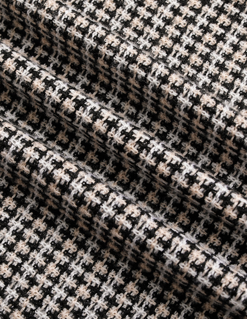 MARYLING Round-Neck Long Sleeve Black And White Houndstooth Knitted Pullover