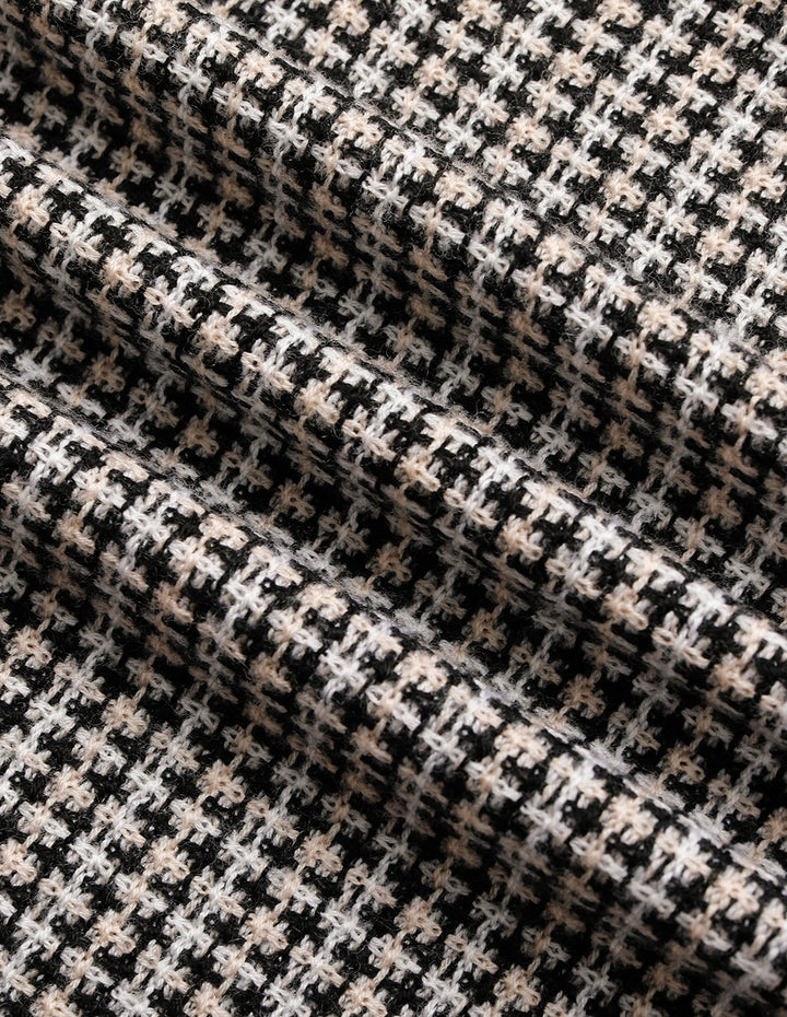 MARYLING Round-Neck Long Sleeve Black And White Houndstooth Knitted Pullover