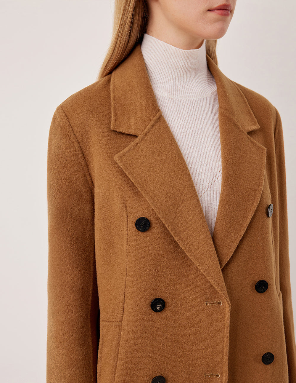 MARYLING Notched Lapel Long-Sleeved Double-Breasted Wool Coat