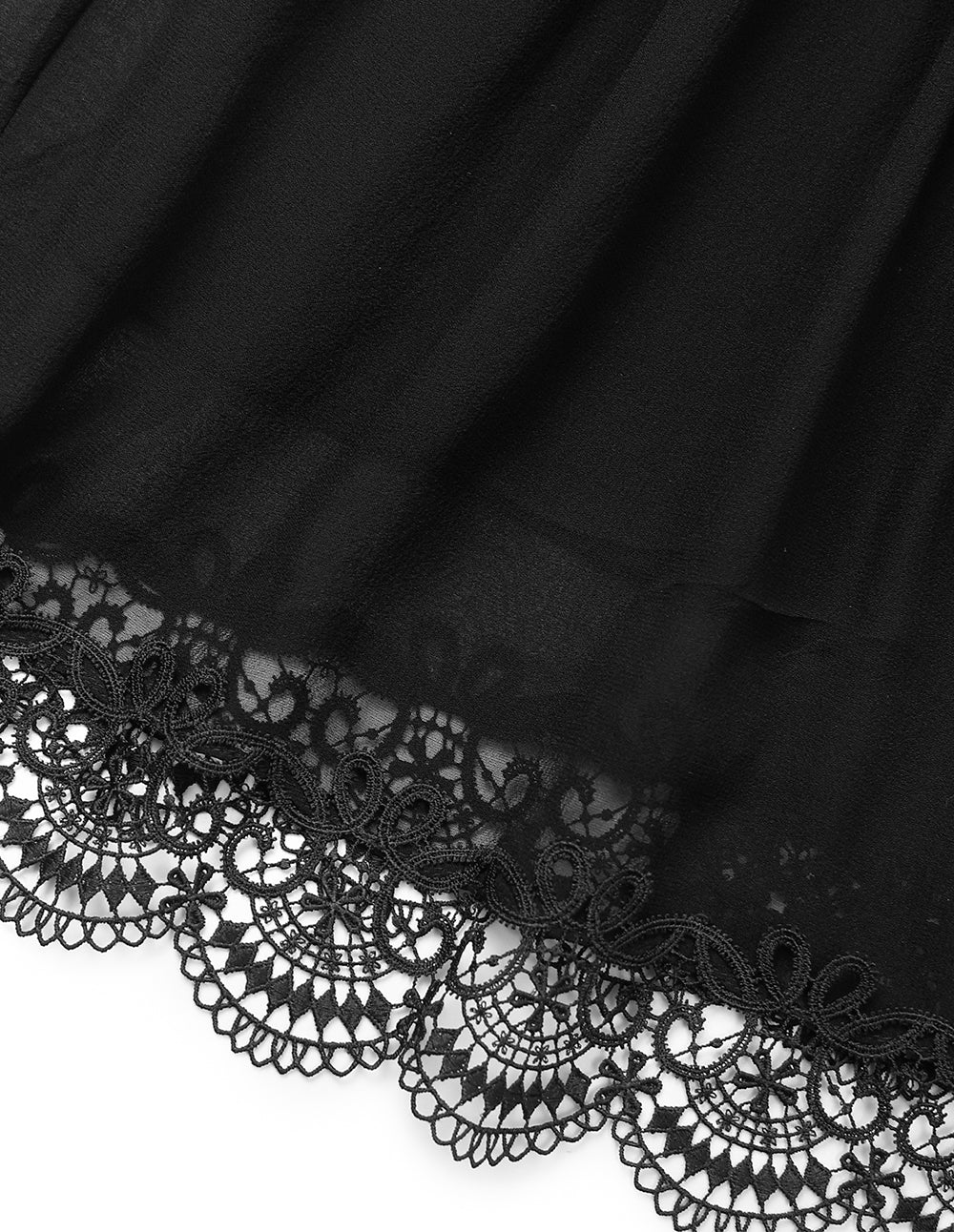 MARYLING Tie V-Neck Sheer Puff Long-Sleeves Empire-Waist Lace-Trim Flounce Silk Midi Dress