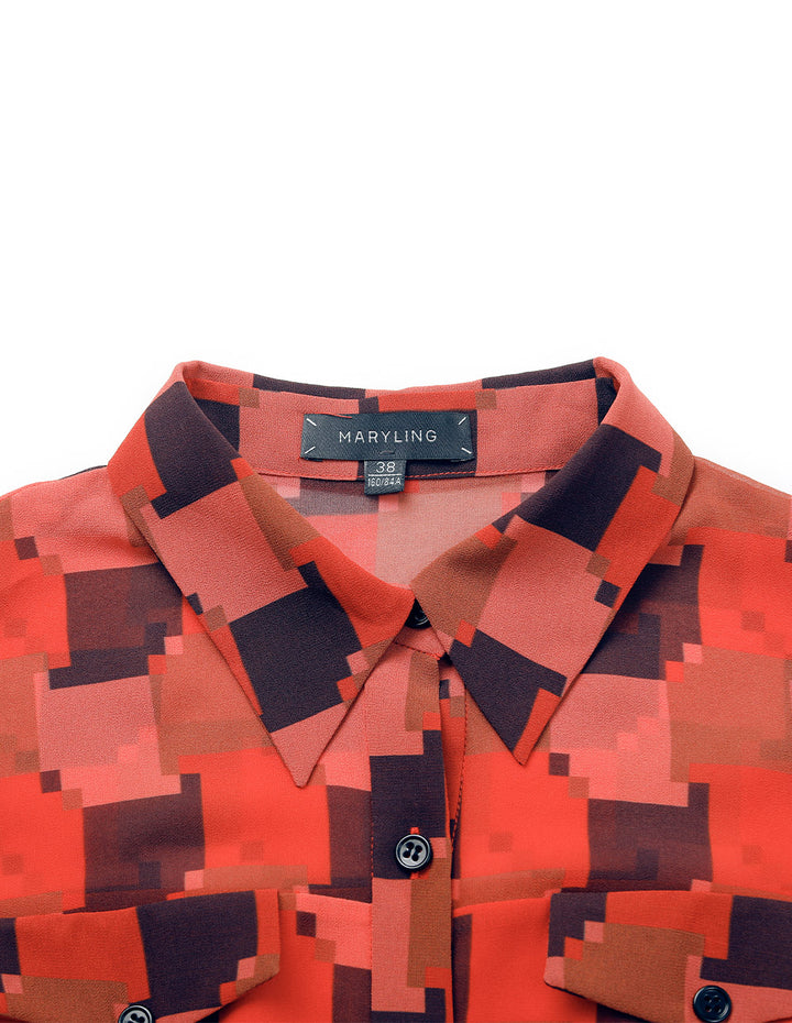 MARYLING Red Houndstooth Print Midi Shirt Dress