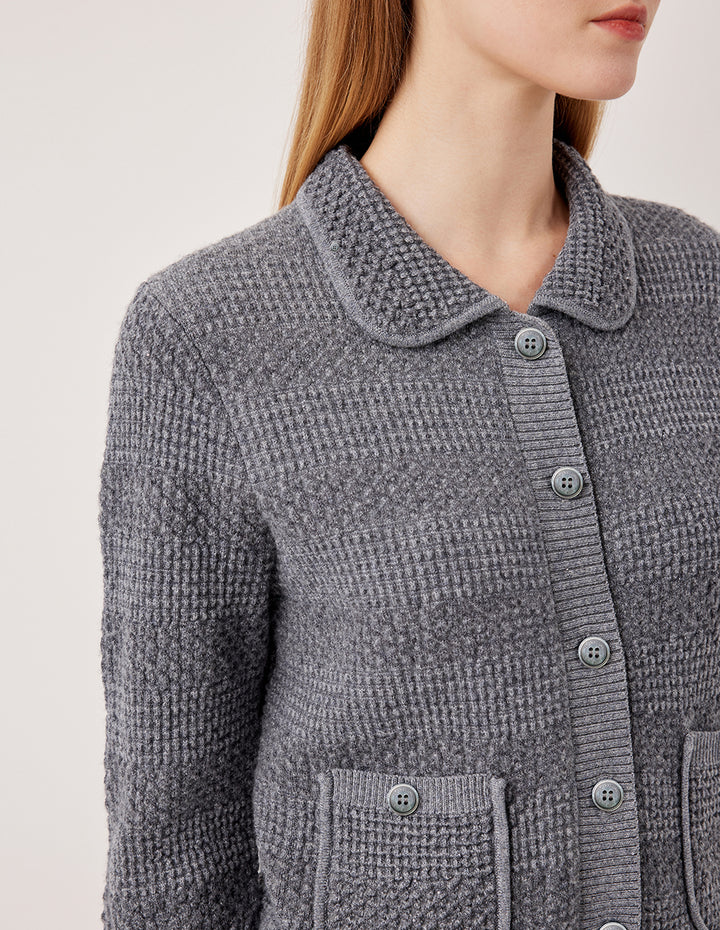 MARYLING Collar Long Sleeve Sequined Wool Knit Cardigan