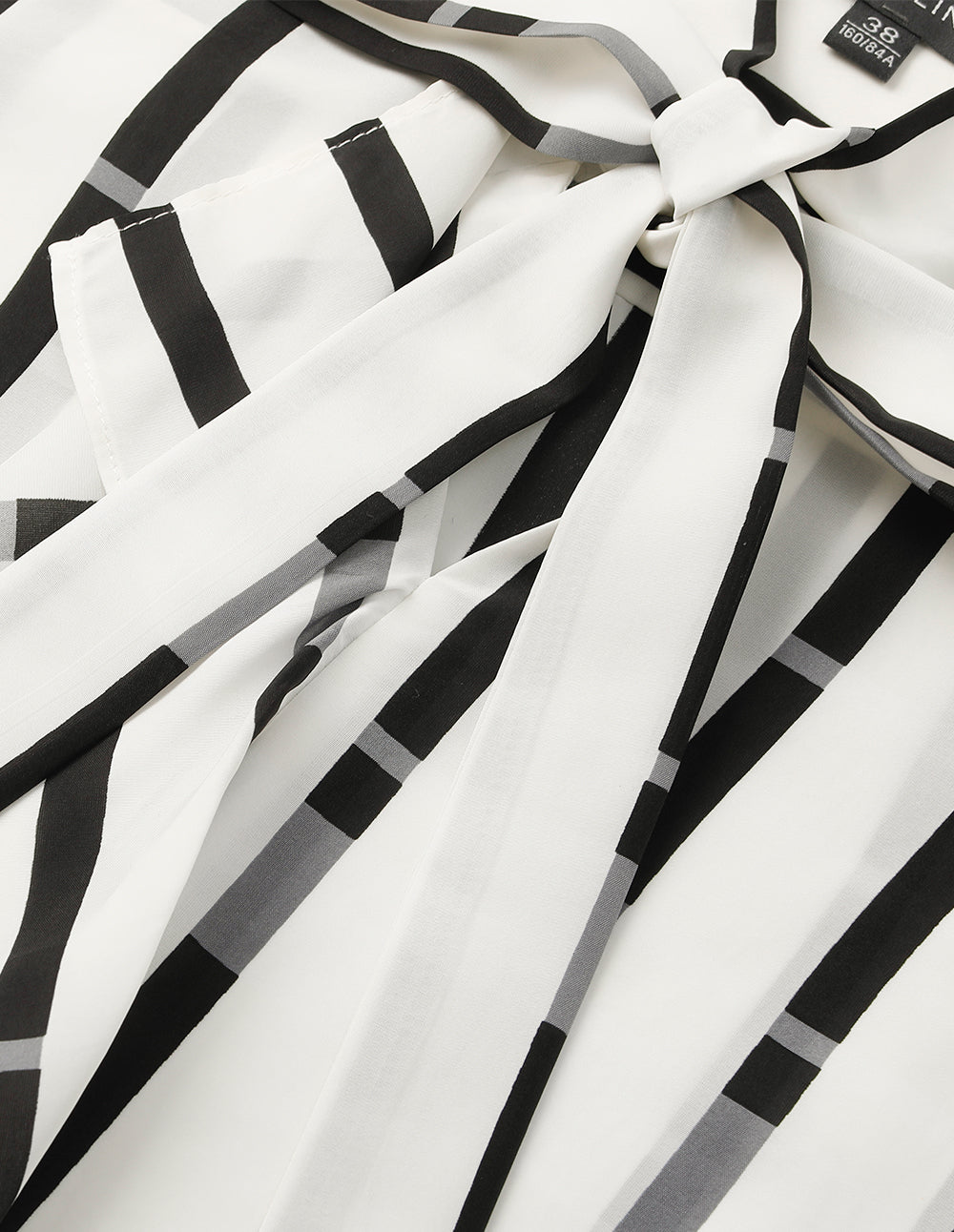 MARYLING Tie Neck Sleeveless Striped Asymmetric Top