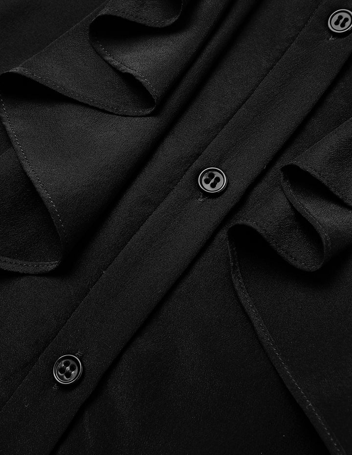 MARYLING Black Ruffled Long-Sleeved Silk Blouse