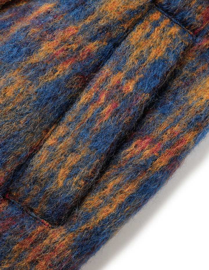 MARYLING Lapel Double-Breasted Red & Blue Plaid H-Shaped Coat