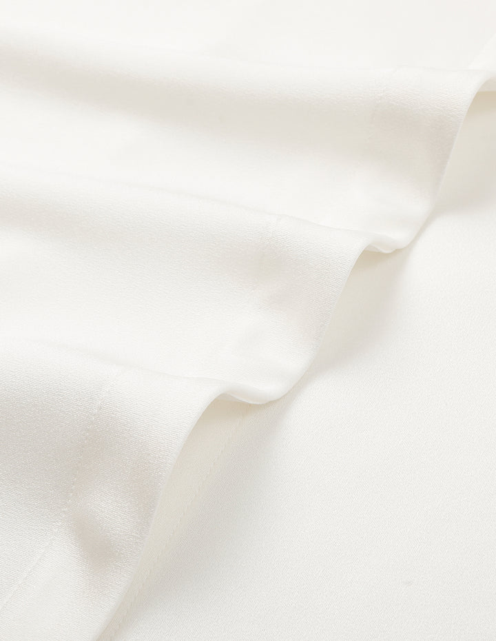 MARYLING V-Neck Flared Short-Sleeves Gathered Backless Satin White Evening Gown Dress