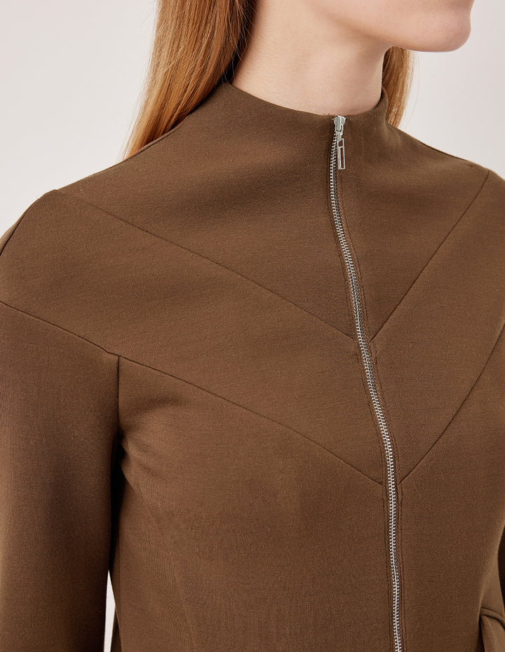 MARYLING Stand Collar Zip-Up Brown Jacket