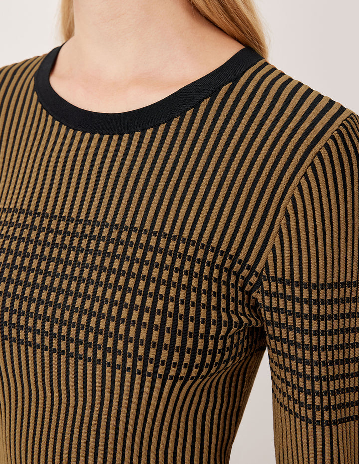 MARYLING Slim Fit Round Neck Black Stripe Long Sleeve Knit Pullover