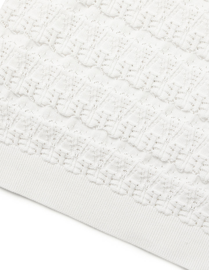 MARYLING Crew-Neck Short-Sleeved Pointelle Knit T-shirt