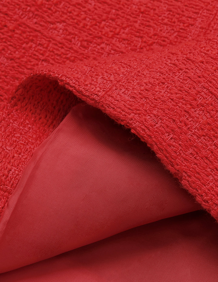 MARYLING Red Square V-Neck Tweed Vest Dress