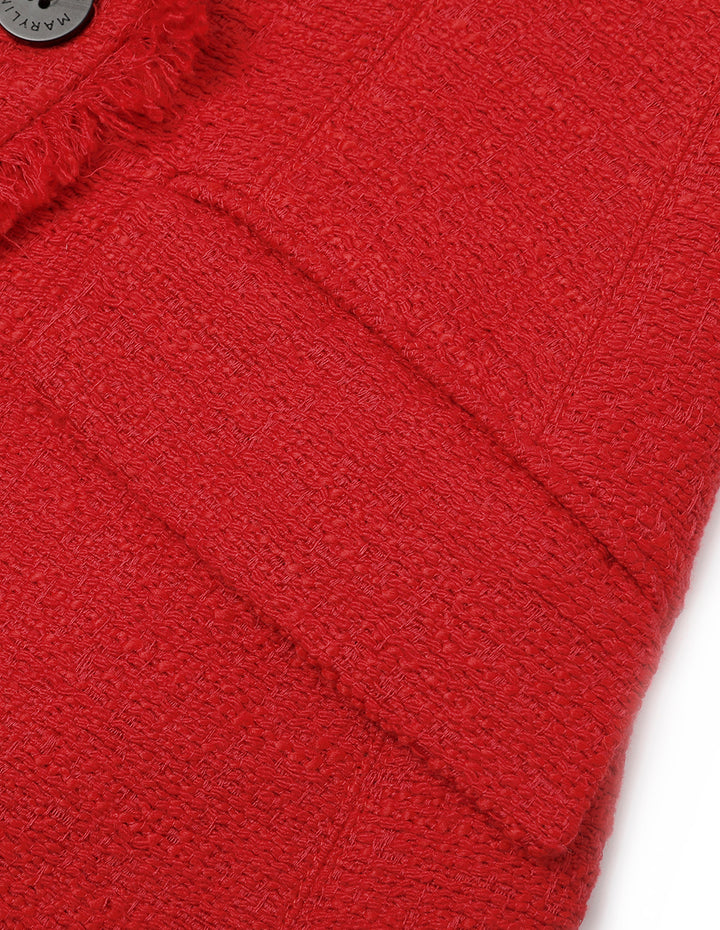 MARYLING Red Lapel Collar Tweed Blazer