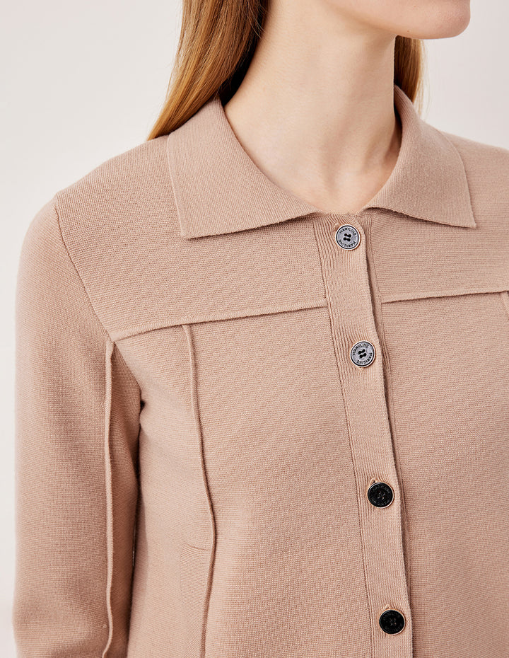 MARYLING Notched Collar Merino Wool Knit Cardigan