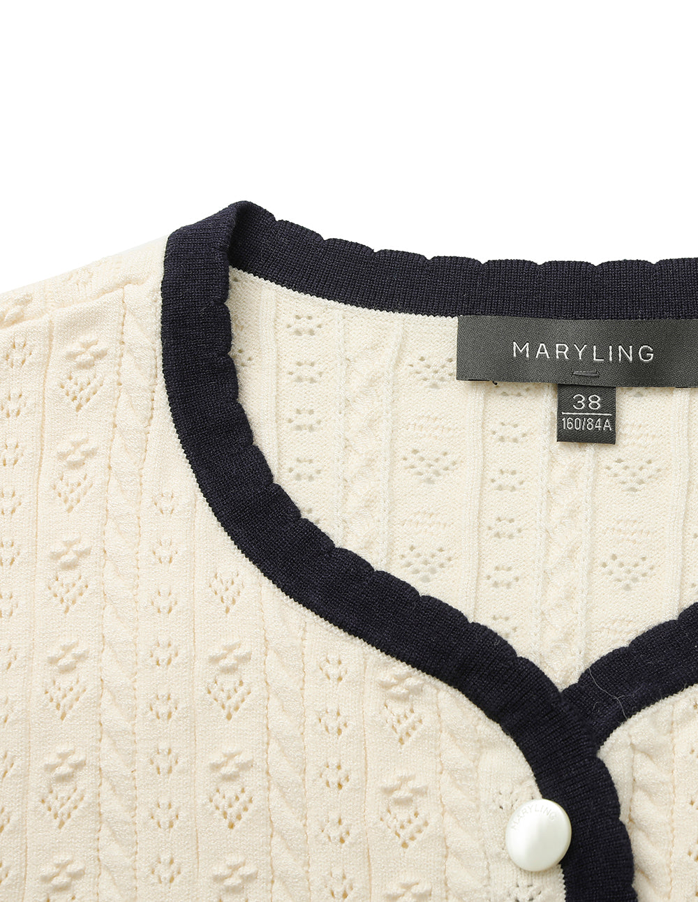 MARYLING Round-Neck Long-Sleeve Black Stripe Trim knitted cardigan